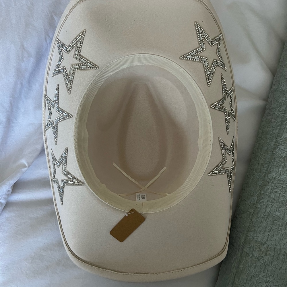 Cream Hat with Star Embellishments